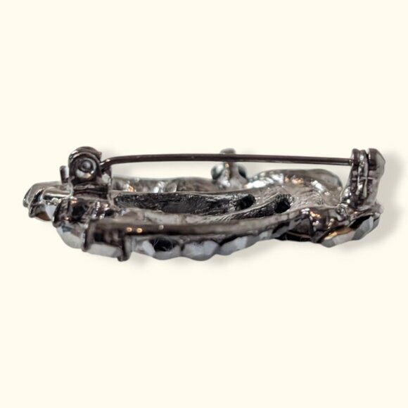 Vintage Black Glass & Marcasite Brooch - Picture 6 of 7